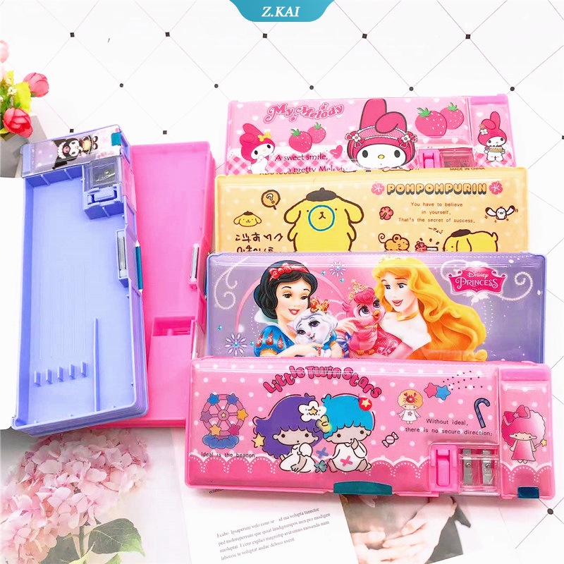 Sanrio Tempat Pensil Dua Lapis Motif Kartun My Melody Kuromi Dengan Rautan