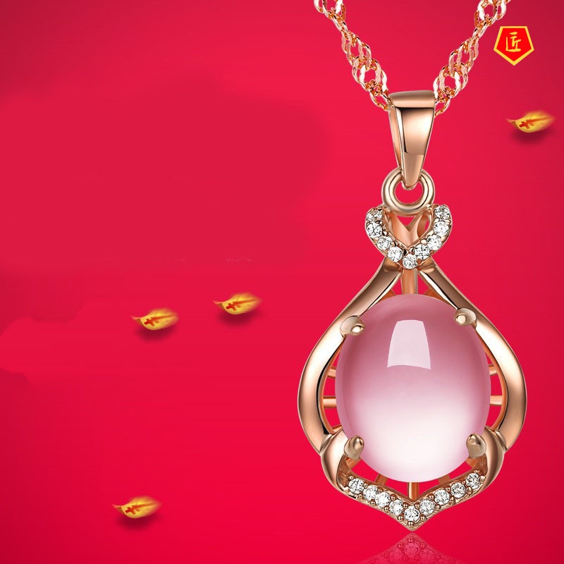 [Ready Stock]Elegant Silver Necklace Female Pink Crystal Pendant for Girlfriend