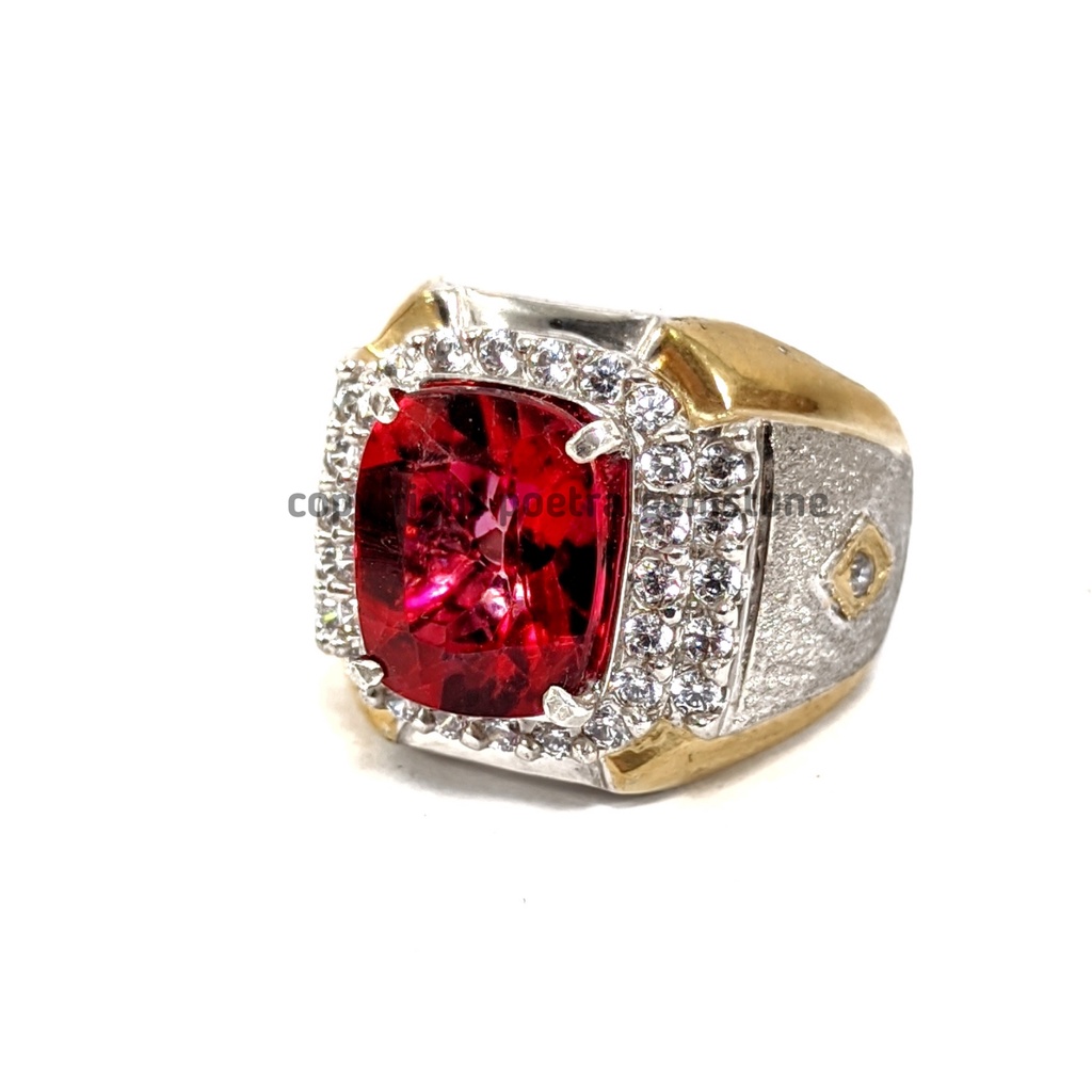 Natural Batu Permata Red Topaz Octagon Ring Perak RT01