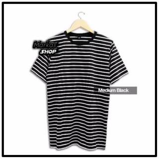  Kaos  Polos Pendek Stripe Series Bahan Soft Katun Kombed 