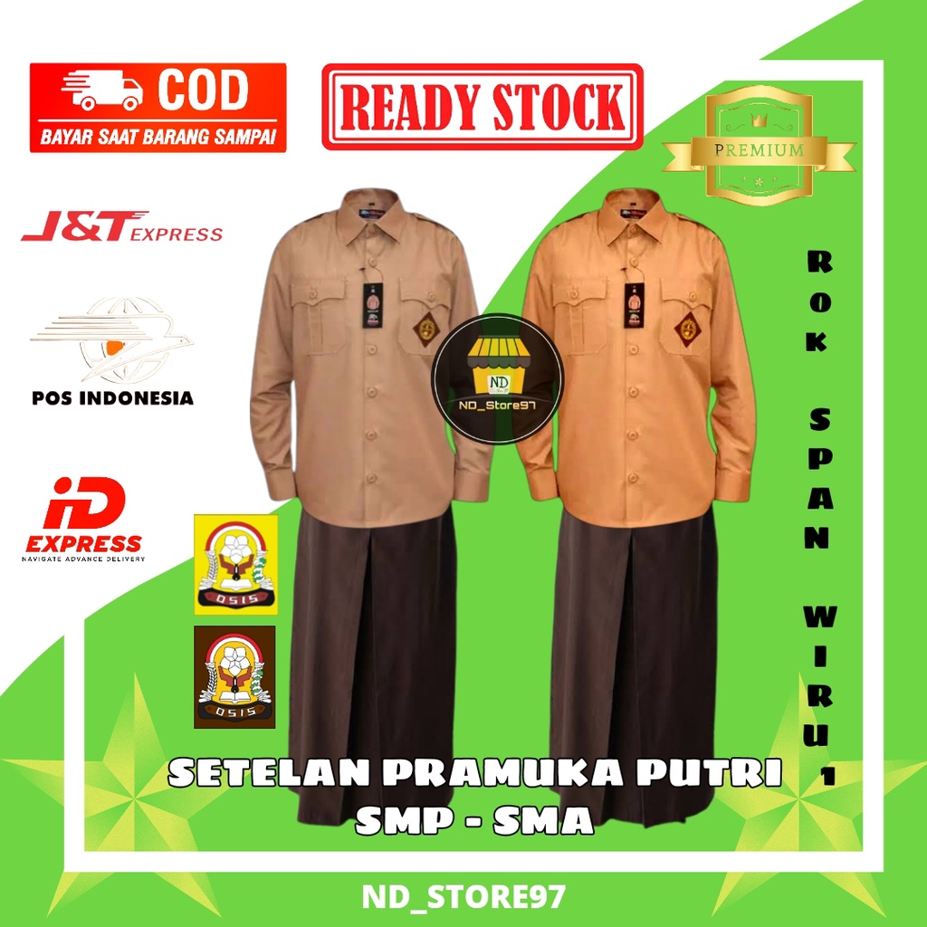 Setelan Seragam Pramuka SMP SMA Putri / Perempuan Model Baju Lengan Panjang Saku 2 Depan + Rok Span 