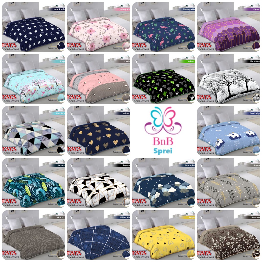 BNB Selimut Bulu Flanel FATA ukuran Dewasa 200x200 Motif Minimalis Murah 200 x 200 Lucu Terlaris