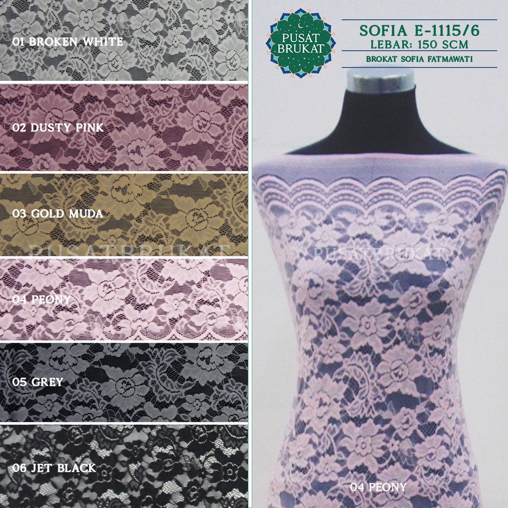 KAIN BRUKAT SOFIA E-1115/6 -  KAIN BROKAT SOFIA FATMAWATI / JAQUARDTRONIC [harga per 0.5m]