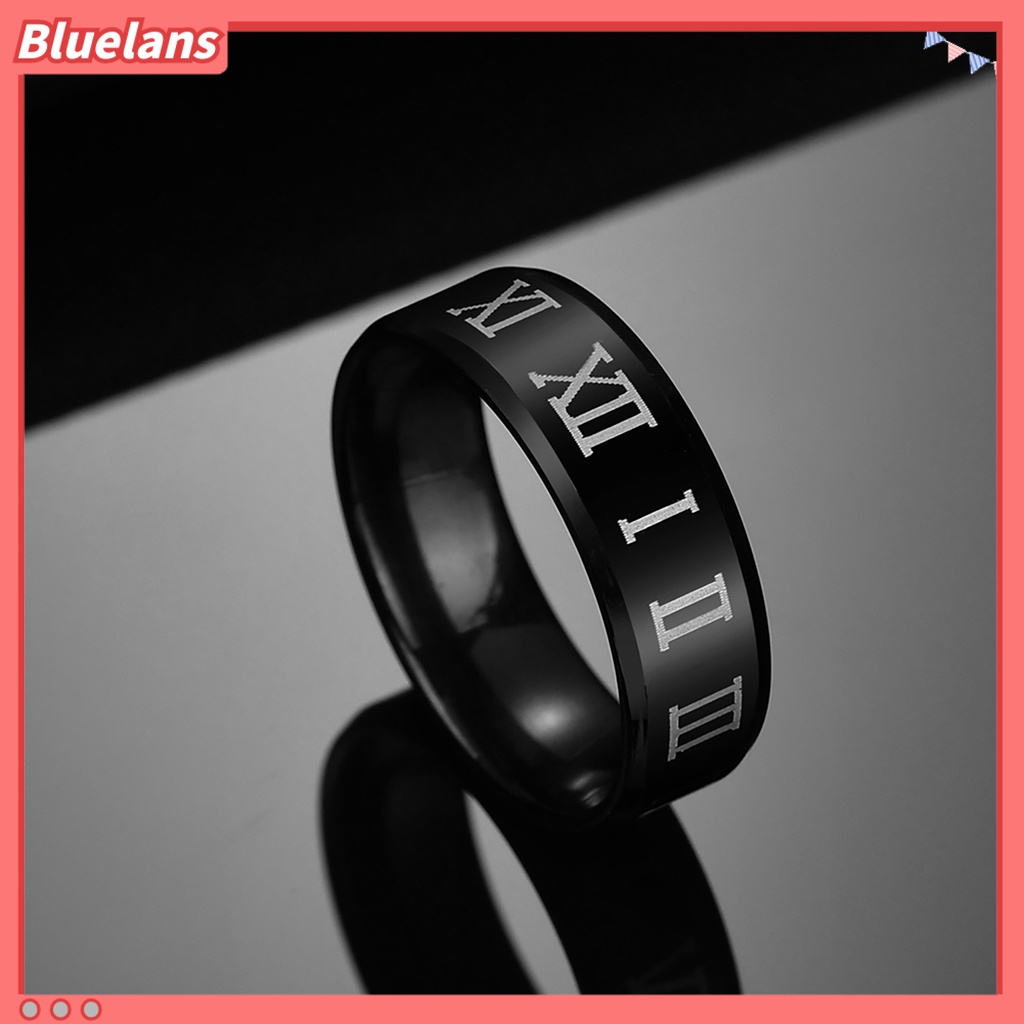 Bluelans Finger Ring Luxury Jewelry Gift Stainless Steel Roman Number Print Men Band