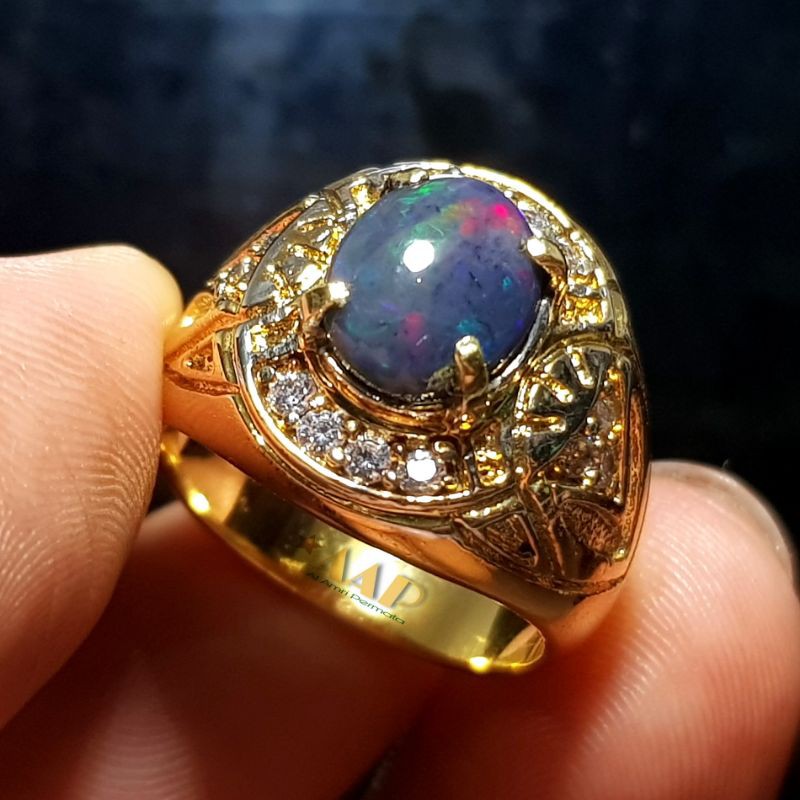 cincin black opal kalimaya / kalimaya black opal GARANSI NATURAL 