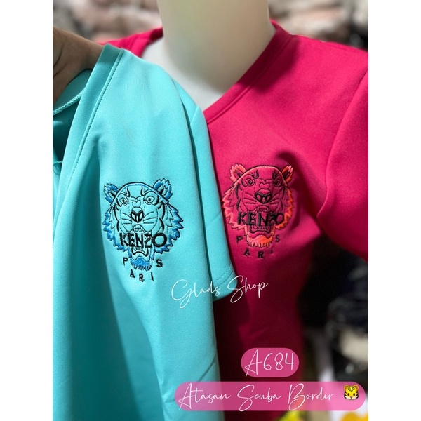 A684 • Atasan Scuba Bordir Tiger Harimau Crop tee • Crop top Fashion Wanita