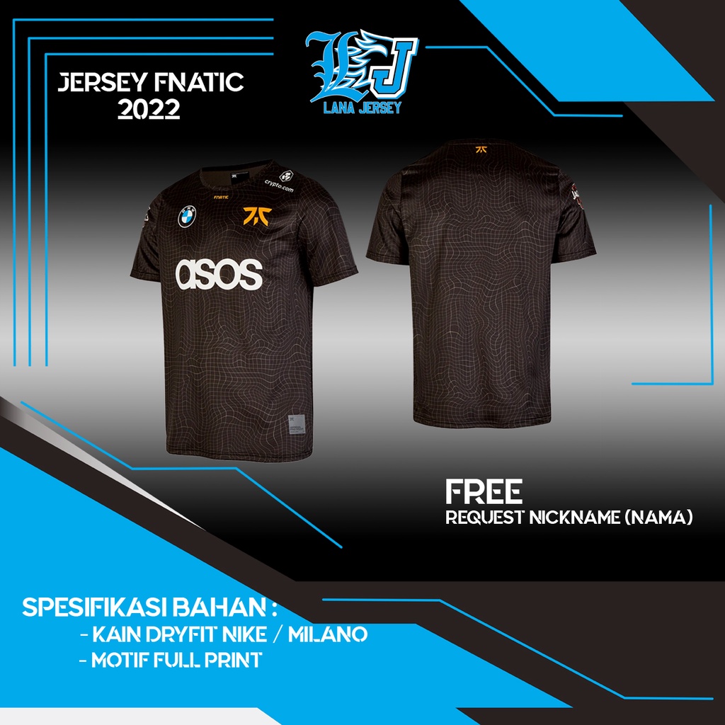JERSEY Team FNATIC 2022 New GAME DOTA 2 CSGO LOL ( Free Request Nickname )