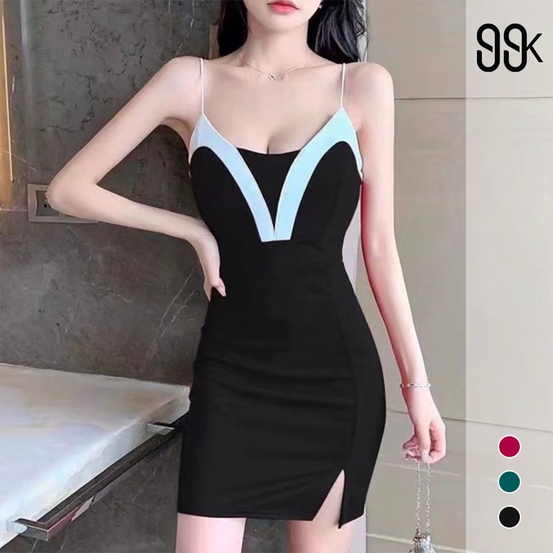 Mini Bodycon Dress Sleeveles A Line On Chest Gaun Wanita Tanpa Lengan 1427 (S/M/L/XL)