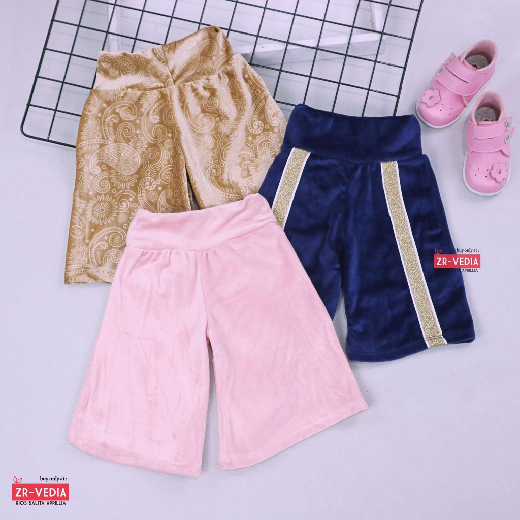 Kulot Cindy uk 1-4 Tahun / Celana Pendek Bludru Satin 3per4 Bawahan Polos Harian Anak Perempuan Pants Kulot