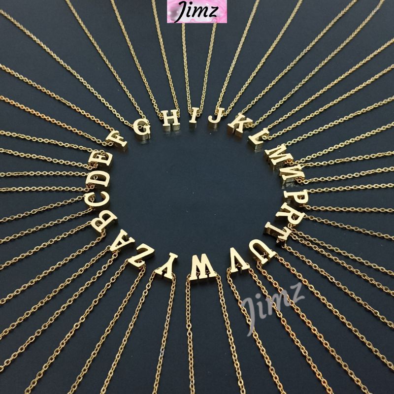 Jimz - Kalung Huruf Titanium Wanita, Huruf A-Z Mungil, Anti Hitam Anti Karat, Bisa dibawa mandi