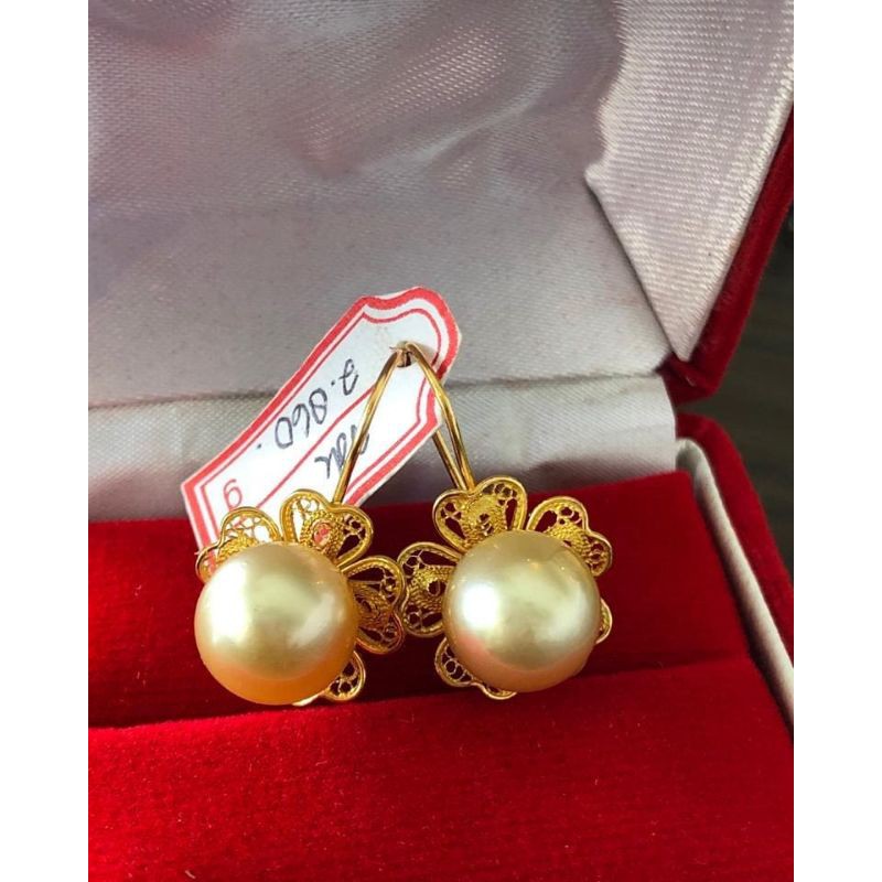 Giwang kendari emas 22 karat mutiara laut|anting emas 91.6 mutiara asli|Mutiara lombok+box