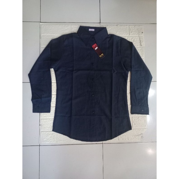 Kemeja Basic Toyobo Wanita Polos Lengan Panjang Model Terbaru  kekinian-Navy