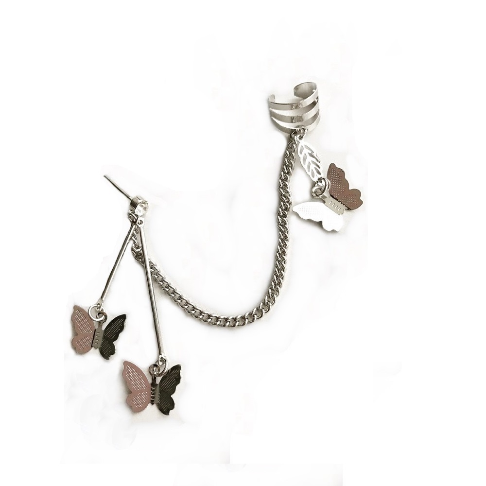 Anting Klip Tulang Telinga Desain Rantai Kupu-Kupu Gaya Korea