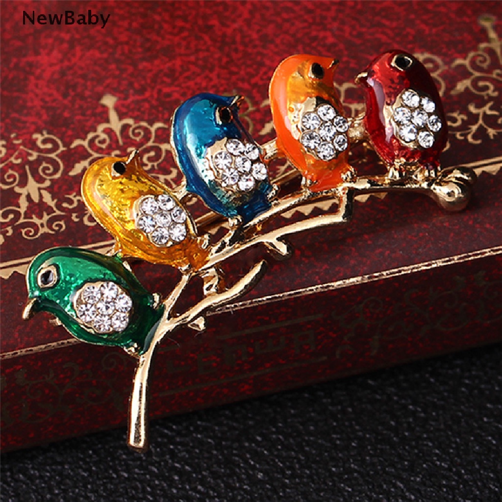 Newbaby Bros Pin Enamel Bentuk Burung Aksen Kristal Berlian Imitasi Untuk Aksesoris Wanita