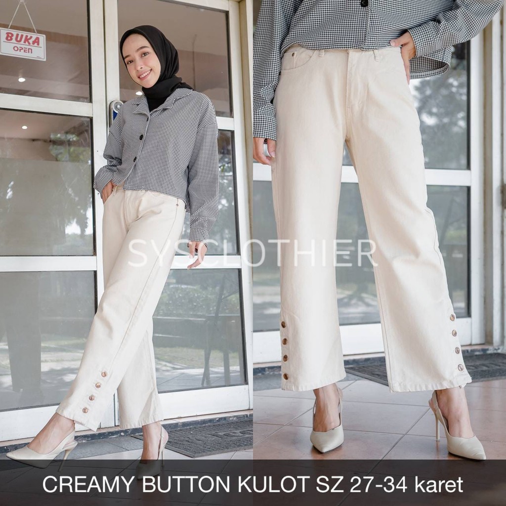 CELANA JEANS WANITA CREAMY BUTTON KULOT