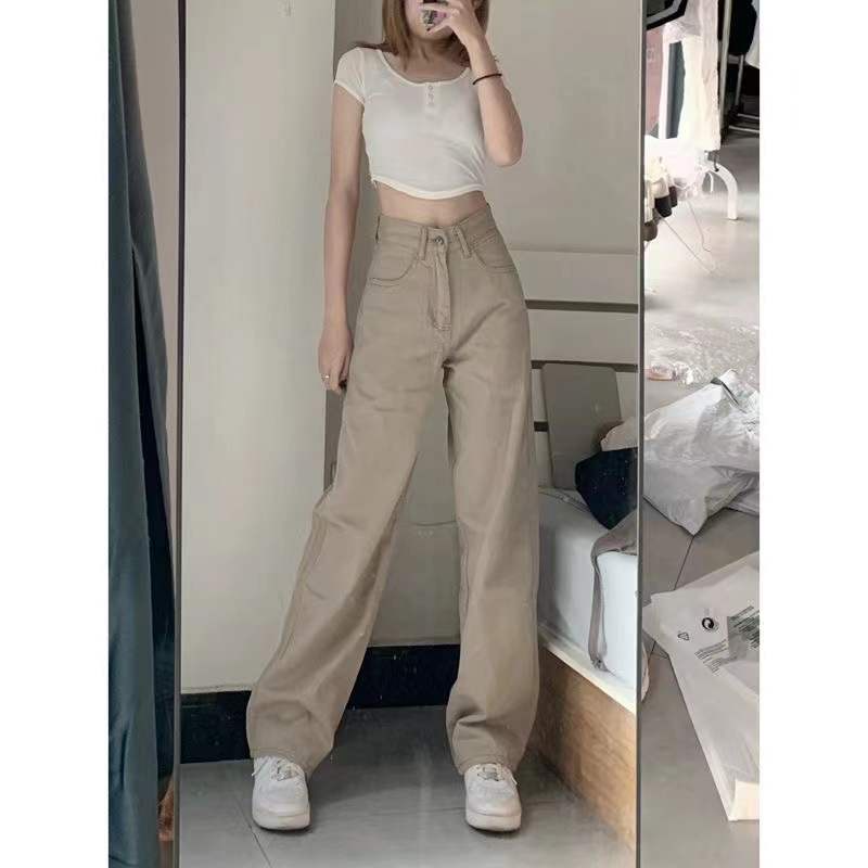 Korean style straight leg  loose new light khaki  jeans