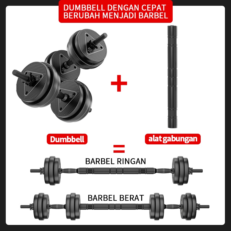 Dumbbell Barbell 20Kg Multi Function Dumbbell Alat Futnes Gym Set Bisa Bongkar Pasang