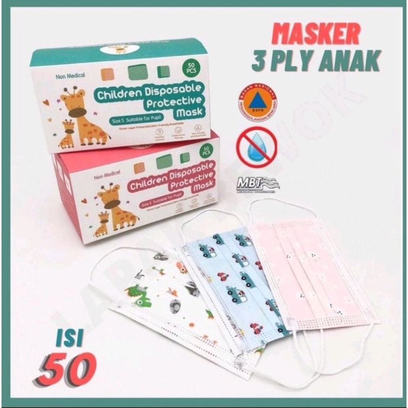 Masker anak 3 ply 3ply Kids Child mask motif Earloop 1box isi 50 Pcs