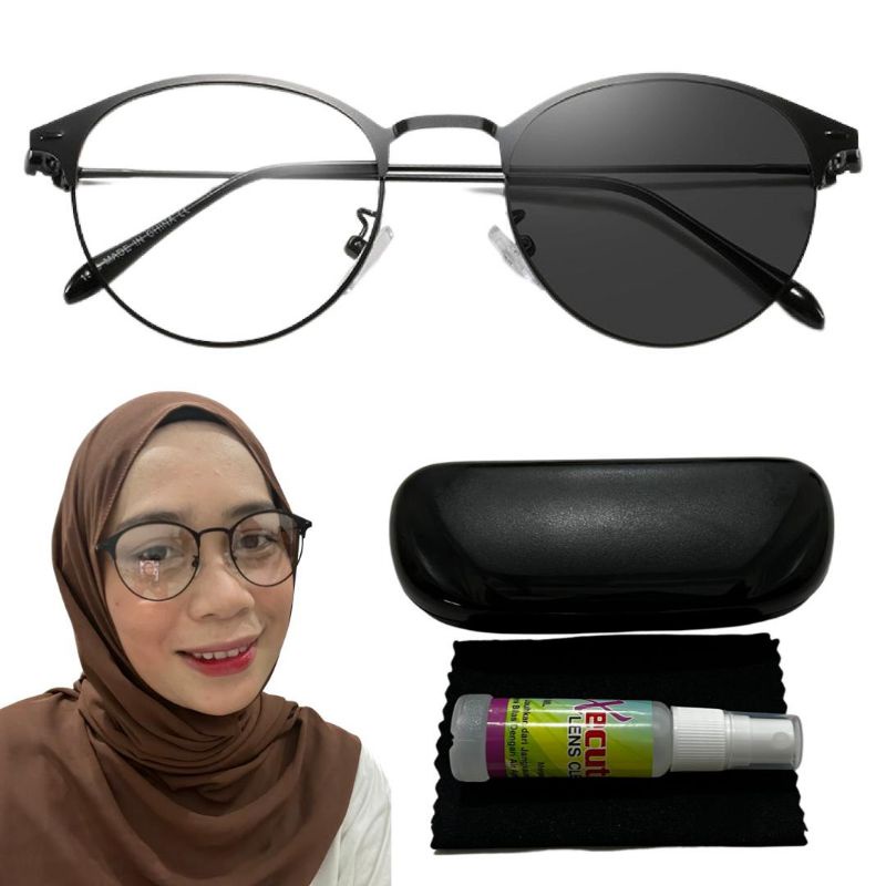 Kacamata Photocromic Antiradiasi Frame Gagang Besi Pria Wanita 1920