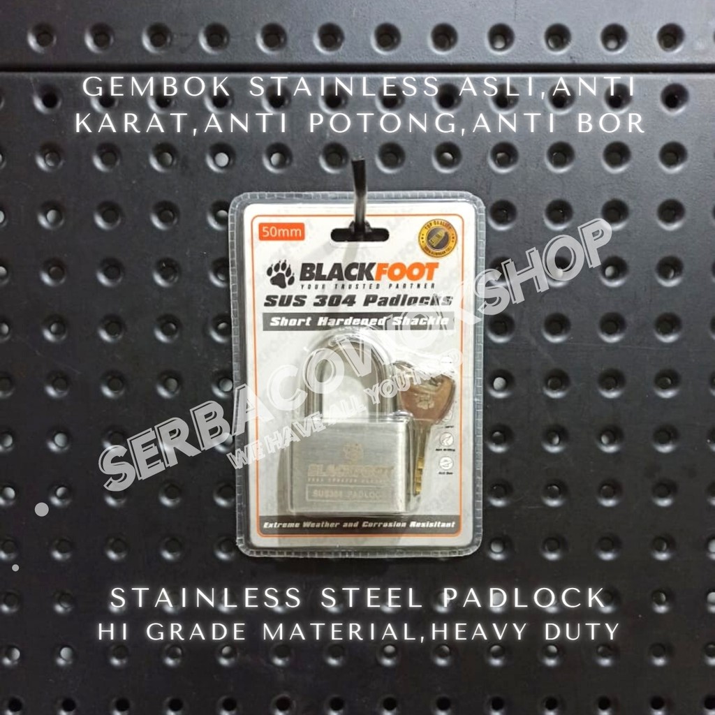 Blackfoot Gembok Putih 50 mm Stainless Steel Padlock Anti Karat Anti Potong Heavy Duty Termurah
