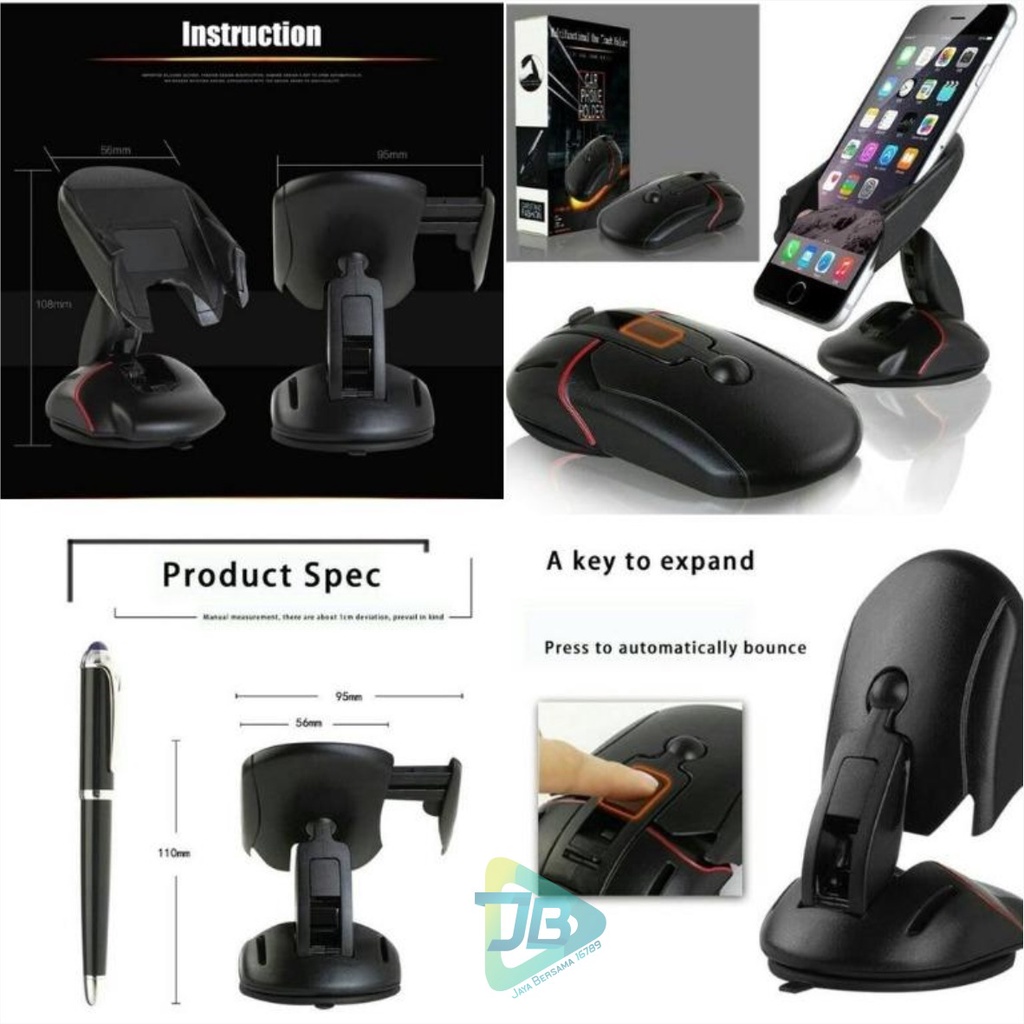 HD2 Car Holder Phone Stand Bentuk Mouse Shape Handphone Mobil Gps Unik Lipat Folding Desktop Dashbroad kekinian JB5227