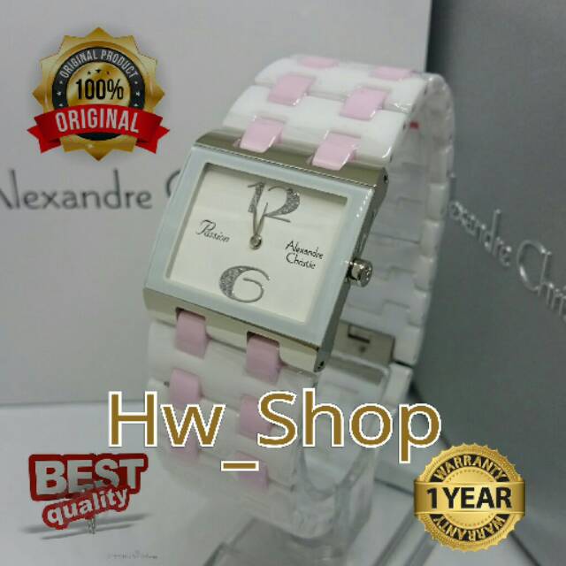 Jam Tangan Wanita Alexandre Christie 2562 Silver Keramik Putih Pink Original