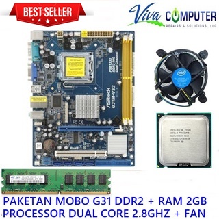 PAKETAN MOTHERBOARD MOBO G31 DDR2 + PROCESSOR + RAM 2GB + FAN