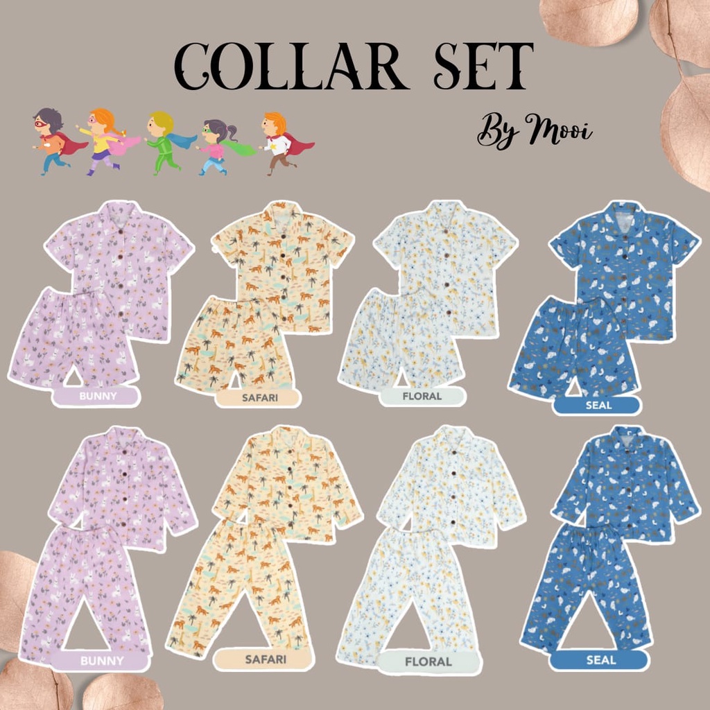 MOOI Setelan Pendek / Panjang Setelan Piyama Anak 1-10 TAHUN Collar Set CBKS