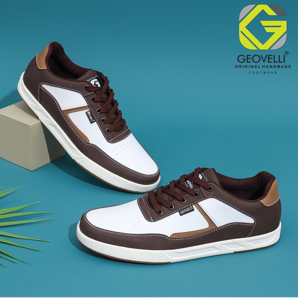 Sepatu Sneakers Pria Terbaru Brand Geovelli Warna Full White Bahan Premium High Quality 39 - 44