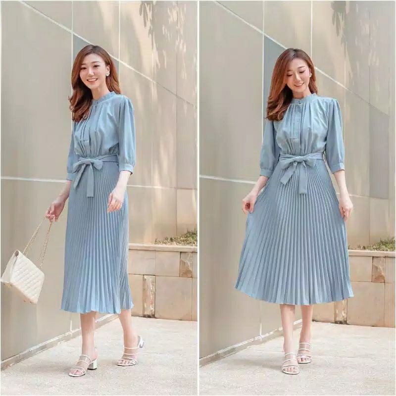 ❣️SPECIAL PRICE ♡ PREMIUM ♡ ORIGINAL ! GABRIELLE TUNIK PLEATED BUTTON PLISKET PLEATED OBI TIED MIDI DRESS ( BUSUI &amp; HIJAB FRIENDLY )