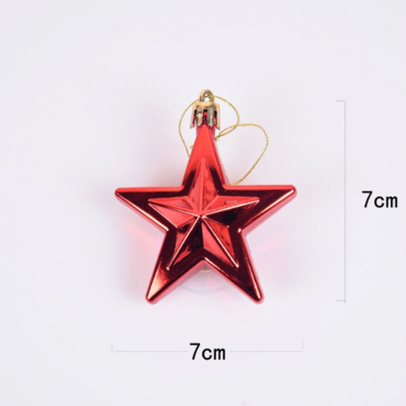 [6 Piece] [Christmas Home Decoration Products] [7CM Plastic Three-dimensional Five-pointed Star for Xmas Tree Decorative Pendants] [Christmas Decorative Hanging Ornaments]