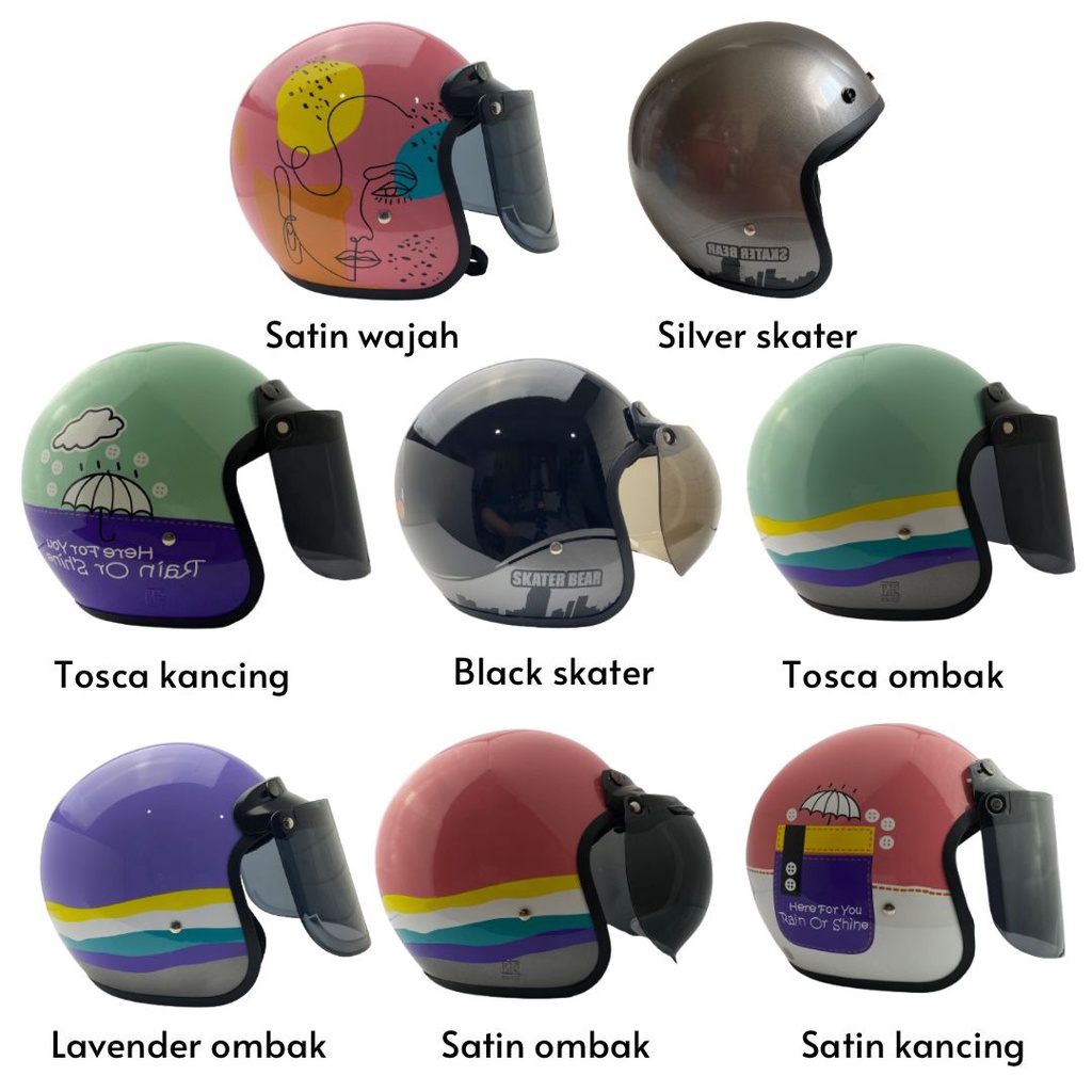 Helm Bogo Retro Dewasa Pria Wanita Motif Gambar Lucu Warna Terkini SNI '