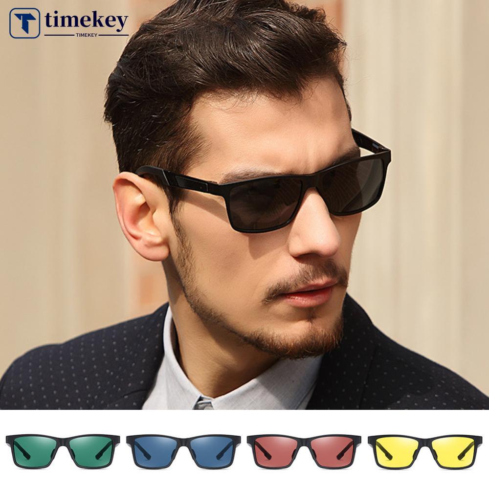 Timekey Kacamata Hitam Pria / Wanita Frame Kotak Klasik Vintage Lensa Polarized Proteksi Uv B7N5