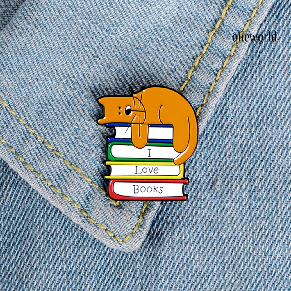 OW@ I Love Books Unisex Cartoon Cats Enamel Brooch Pin Bag Lapel Badge Accessory