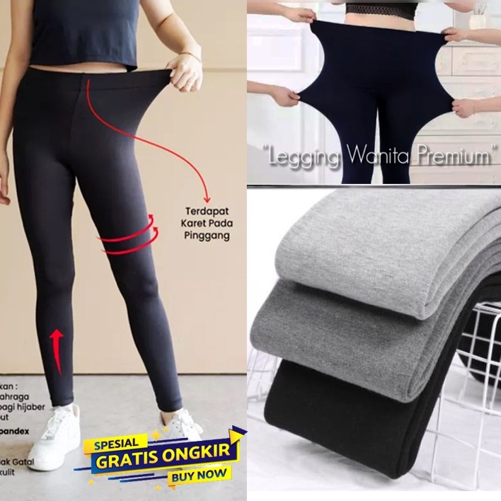 Legging Polos Hitam Wanita / Legging Dewasa Panjang Polos Hitam Premium / Lejing Jersey Spandex Dewasa