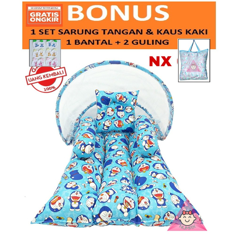 Tempat Tidur Bayi Portable / Kasur Bayi Lucu / Kasur Bayi Doraemon New / Kasur Bayi set Kelambu Bayi