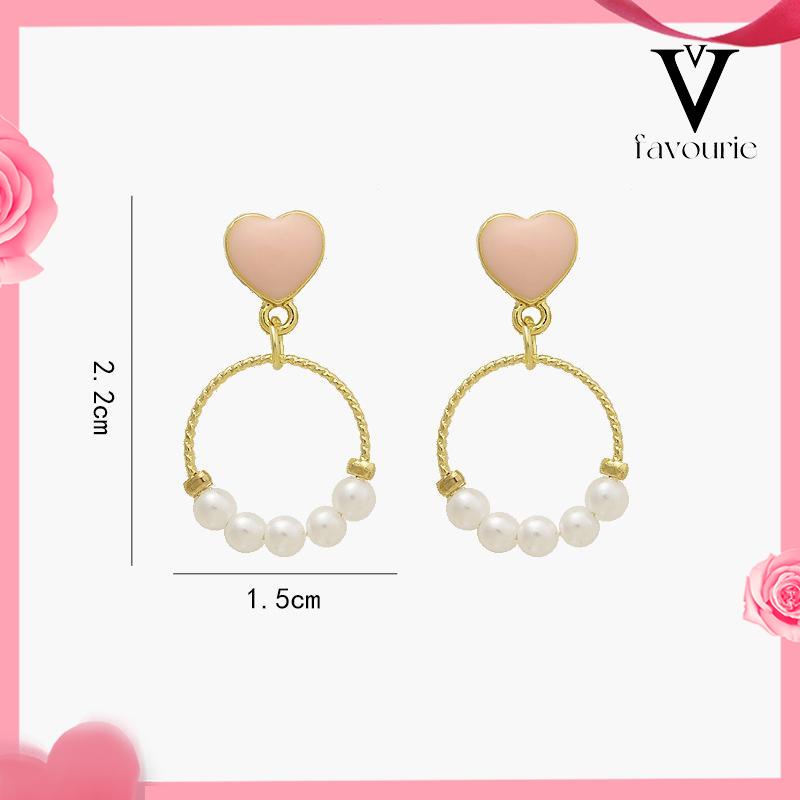 [COD]Anting-anting Geometris Lingkaran Kecil Manis Love Pearl Stud Earrings-FA