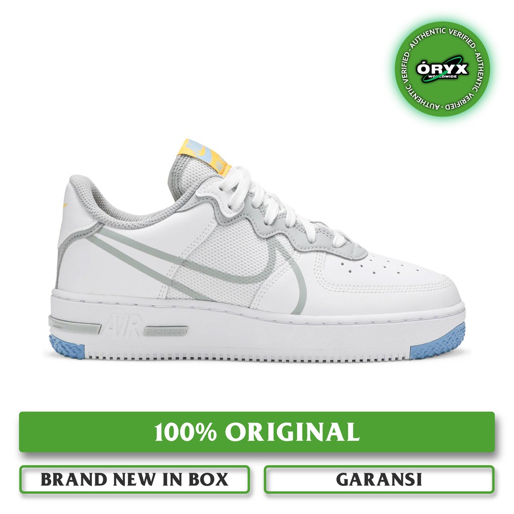Nike Air Force 1 React White / Light Smoke Grey / University Gold (CT1020-100) 100% ORIGINAL