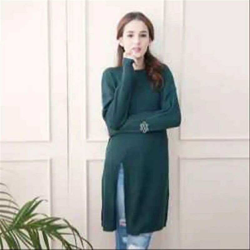 Sweater Tunik Slit Rajut Belah Pinggir / Samping