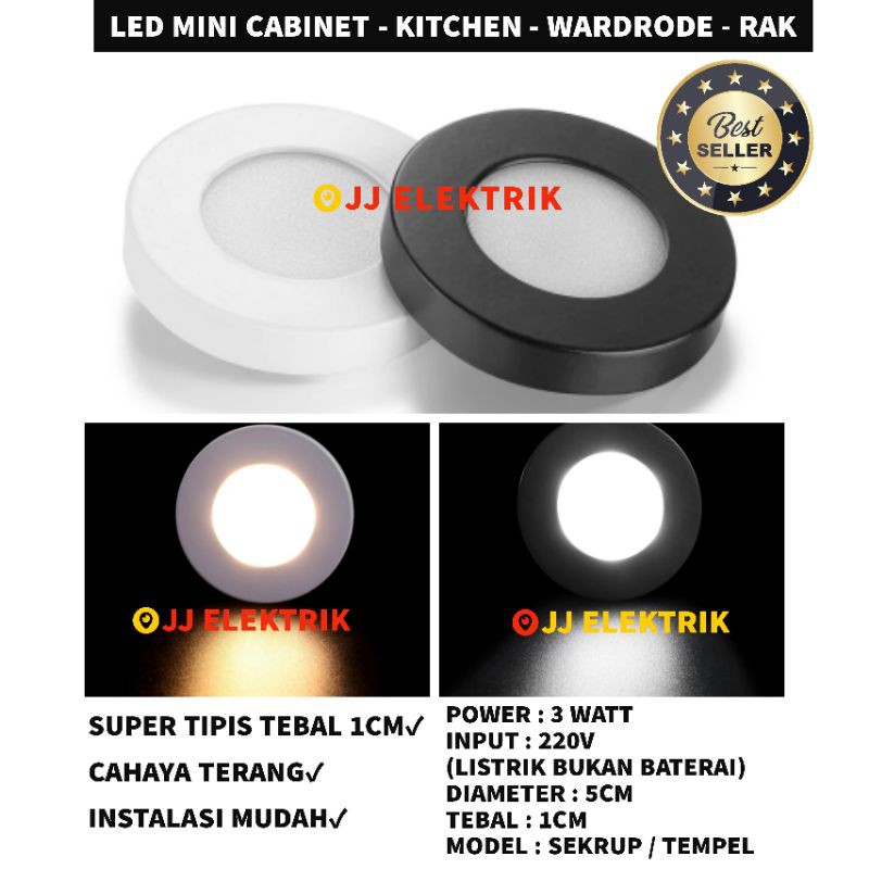 Downlight 3W Lampu Teras 3Watt LED Tempel Plafon 3 W Warm White - Hitam