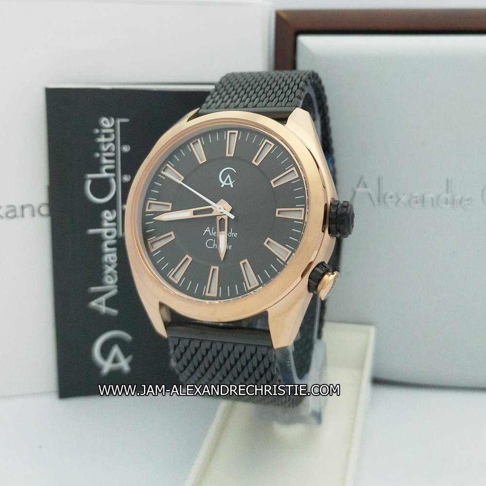 Jam Tangan Pria Alexandre Christie AC 8631 MH BLRG black rosegold Alexander Cristie Original