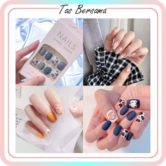 Tas bersama 24 PCS Kuku Palsu Dan Lem /Fake Nail Art 3d /Stiker Kuku Tahan Air