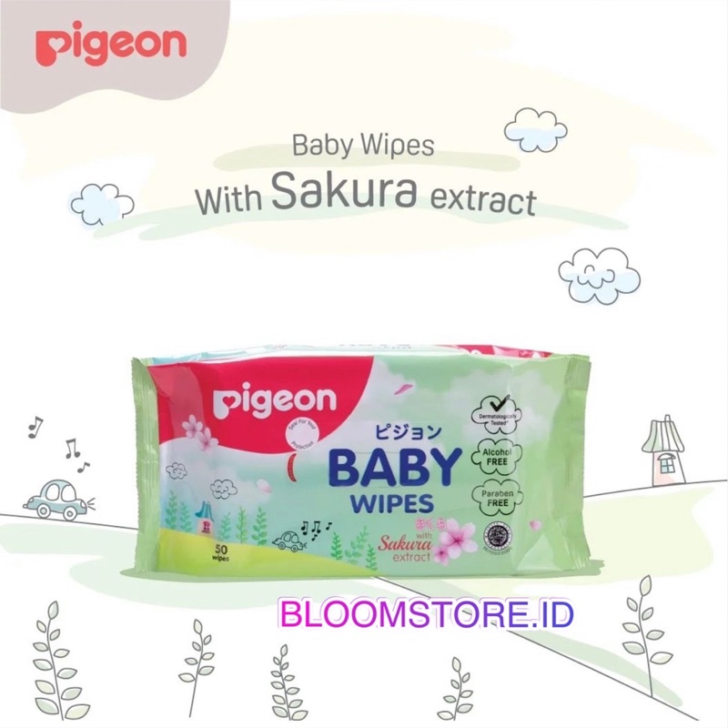 PIGEON Baby Cleansing Wipes Wipe Tissue Tisue Tisu Basah Bayi Anak isi 50 50s Lembar with Sakura Extract