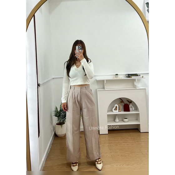 Kulot Linen Crinkle 898 - Celana Kulot - Celana Wanita - Trouser  Pants Korea Kekinian Terbaru