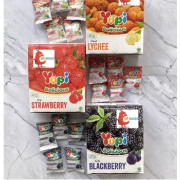 

✰FLASHSALE✰ Yupi Bolicious 1 box isi 24pcs - permen yupi - Yupi Bolicious Pouch Blackberry / Strawberry / Lychee 40 Gram - Lychee Pouch