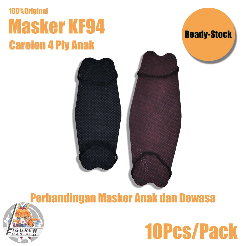 Figure Maniac - Masker Anak KF94 Careion Putih Hitam 4 Ply Original isi 10 Pcs