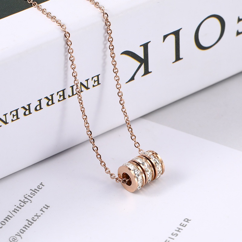 Kalung tiga cincin full zircon titanium anti karat korea fashion