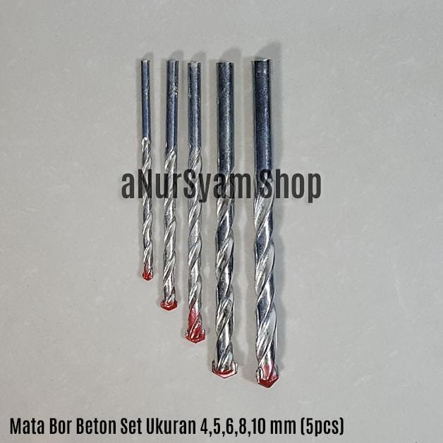 Mata Bor Beton Set Ukuran 4,5,6,8,10 mm (5pcs) anursy44 Kualitas Baik