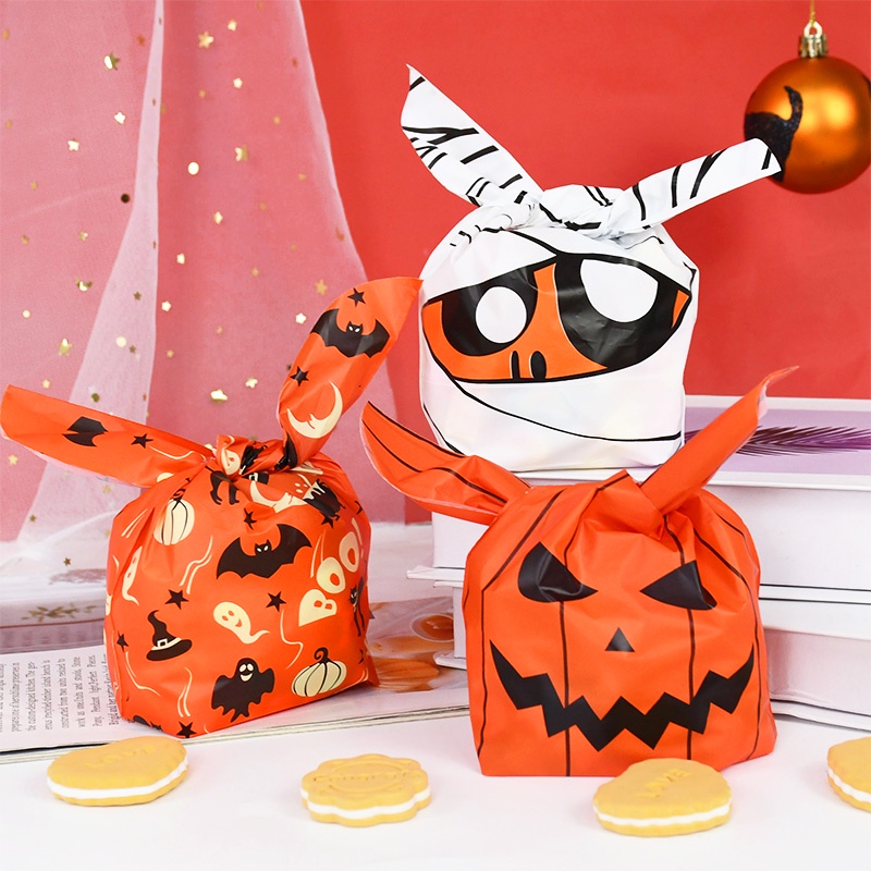 50 Pcs Tas Kemasan Kue / Permen / Snack Motif Labu / Kelinci Halloween Untuk Perlengkapan Festival