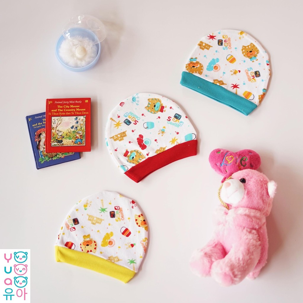 Topi Bayi Bulat Kupluk Ketu New Born SNI Katun Motif Katun Double Knit Putih